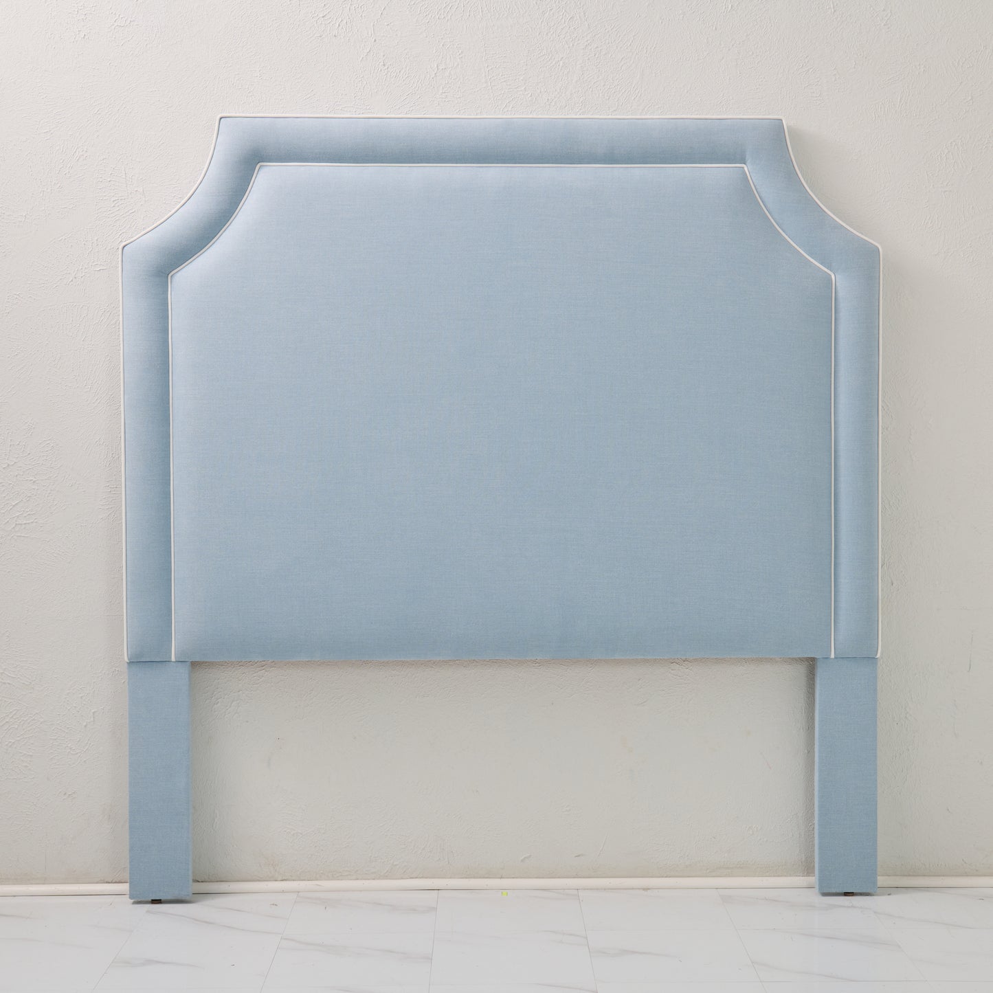 The Addison Queen Headboard - Sky Blue Woven Fabric - White Trim