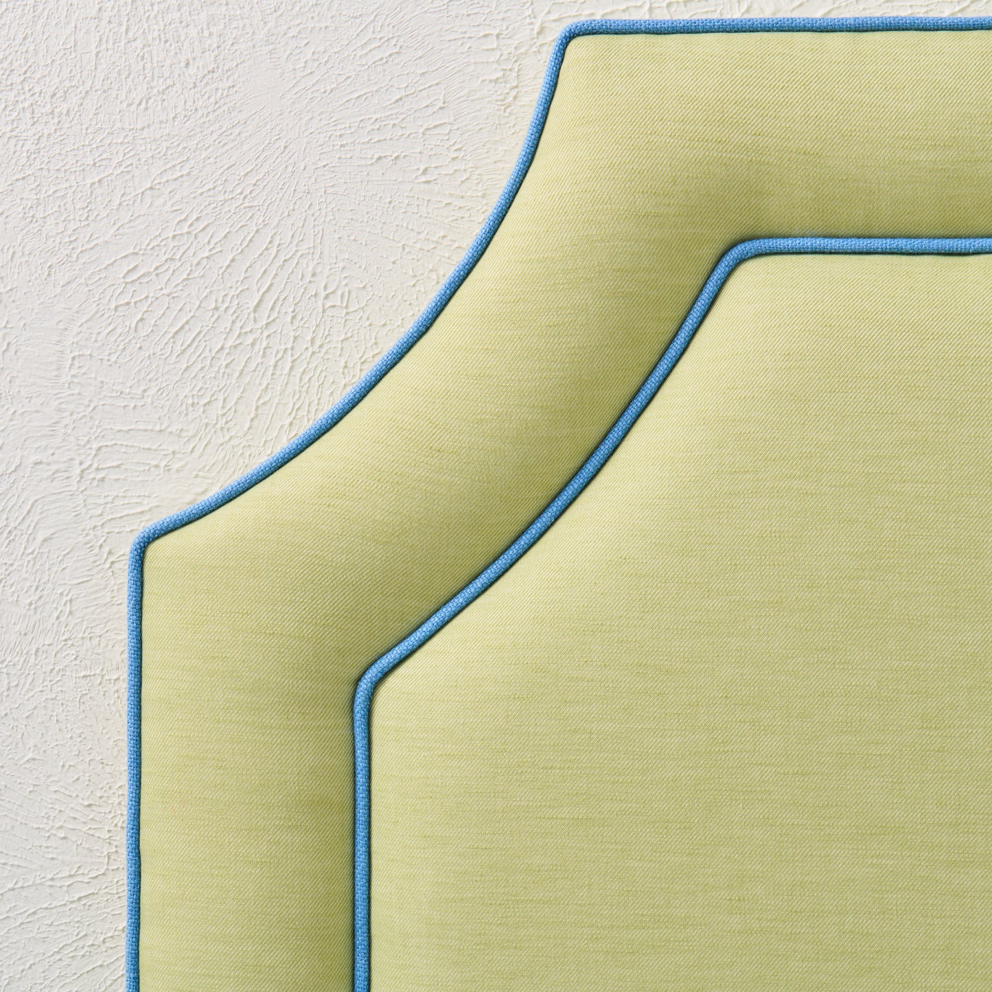 The Addison Twin Headboard - Lime Green Linen Fabric - Blue Trim