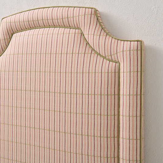 The Aliana Twin Headboard - Striped Cream Fabric - Green Trim