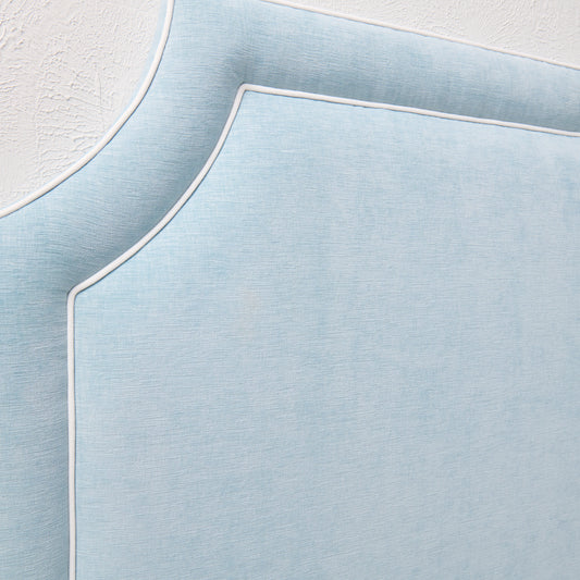 65”H King Headboard only - Seafoam Blue Chenille Fabric with White Trim