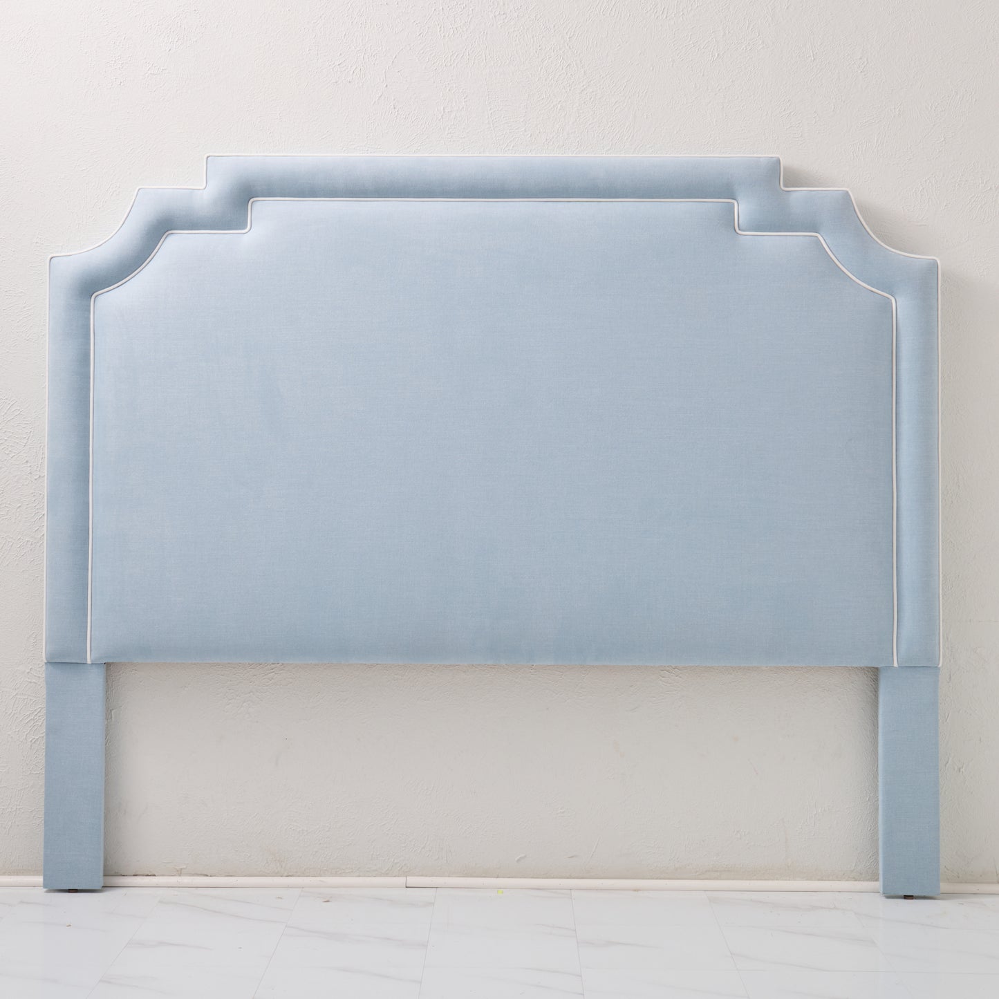 The Martha King Headboard - Sky Blue Woven Fabric - White Trim