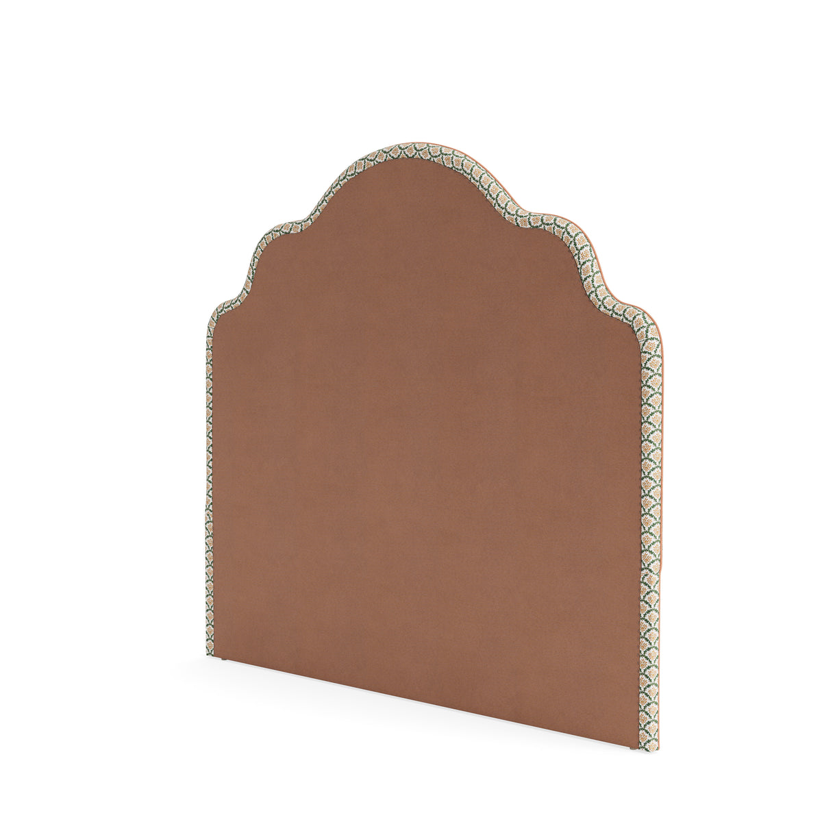 The Rachel Queen Headboard - Sophia Gold/Moss Lillian August Fabric - Papaya Trim