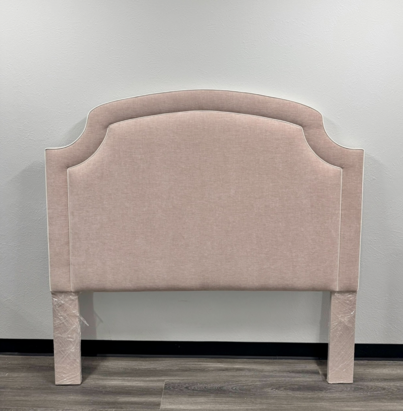 The Aliana Queen Headboard - Performance Pink Chenille Fabric - White Trim