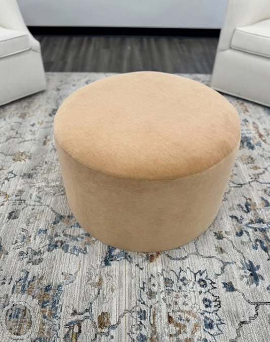 24" Round ottoman in this beautiful Brown Mohair Fabric