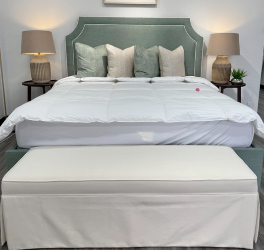 60"L Custom Skirted Bench - Off White Woven Fabric