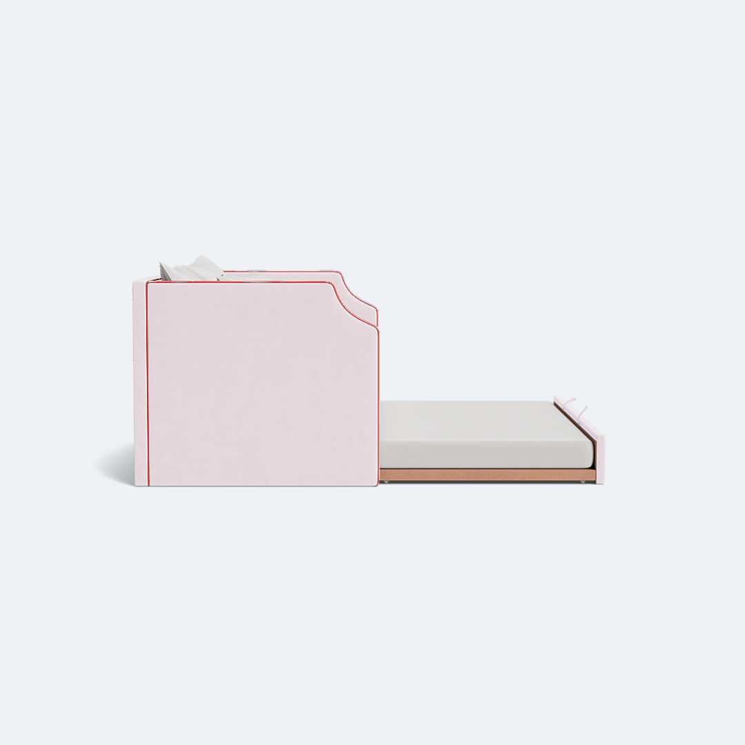 The Addison Twin Trundle Daybed - Powder Pink Woven - Red Trim