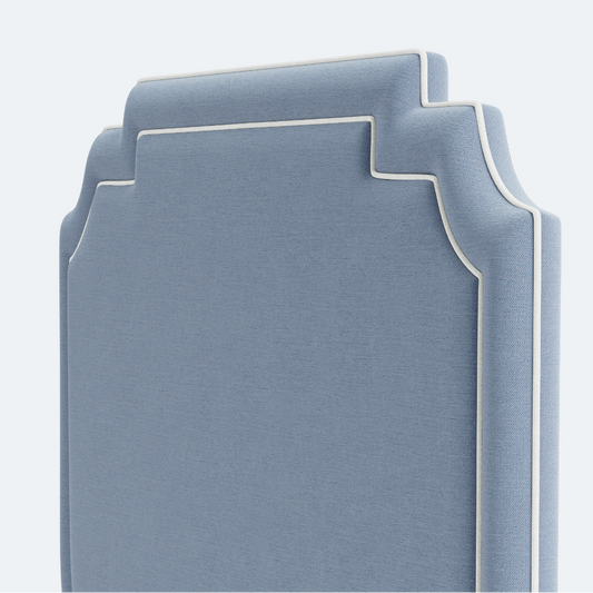 The Martha King Headboard - Sky Blue Woven Fabric - White Trim