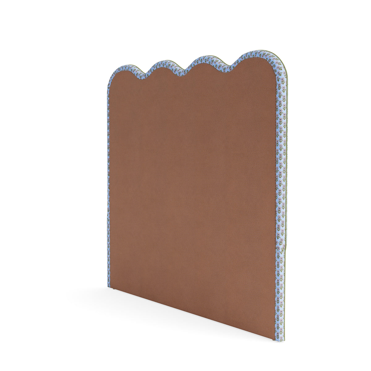 The Waverly Queen Headboard - Schumacher Adeline in Mineral & Leaf Fabric - Pistachio Green Trim