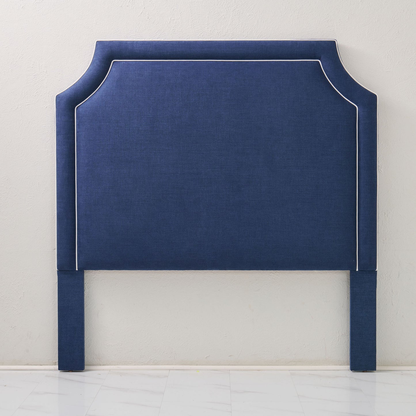 The Addison Queen Headboard - Navy Woven Fabric - White Trim