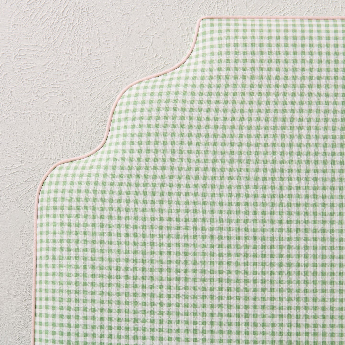 The Helena Twin Headboard - Green Gingham Fabric - Pink Trim