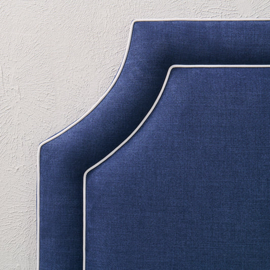 65” H Queen Headboard in Navy Woven Fabric - White Trim