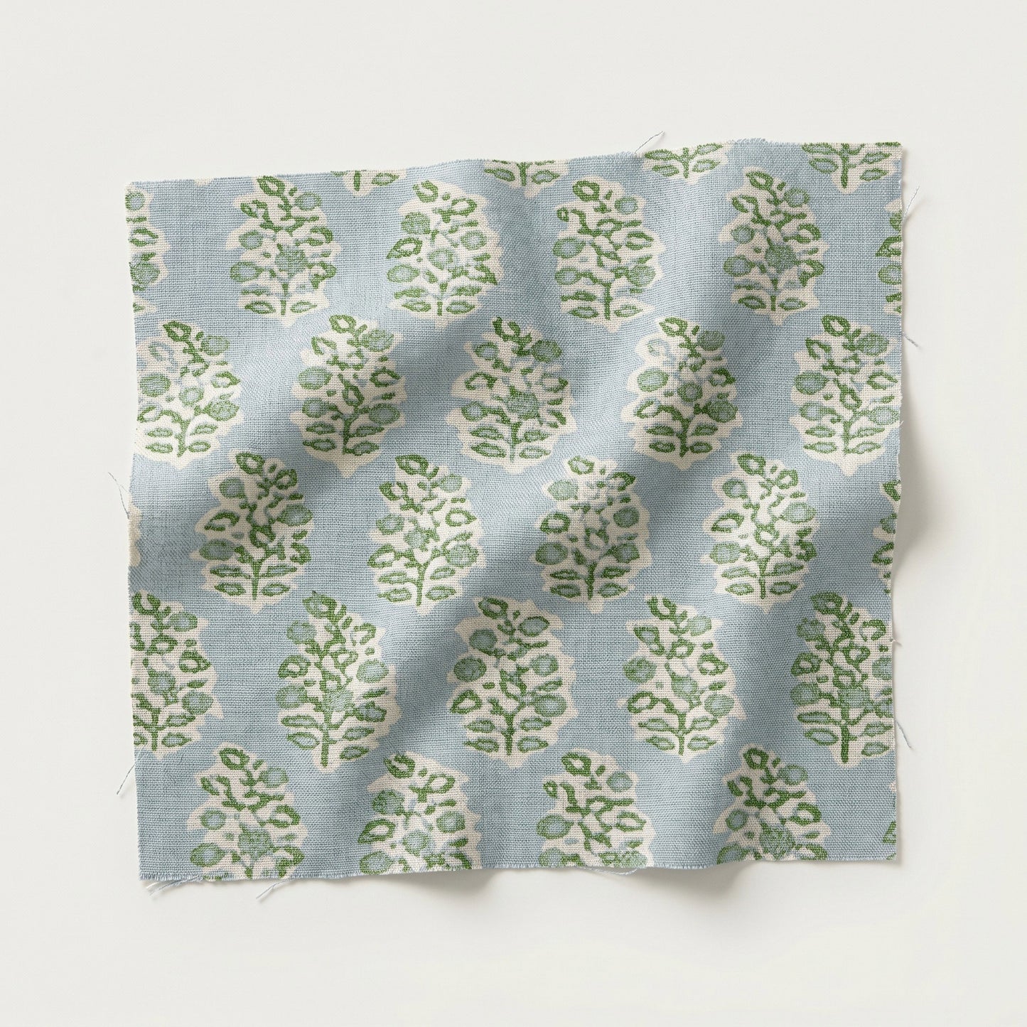 The Grace Queen Headboard - Perry Floral Green - Sky Blue Trim