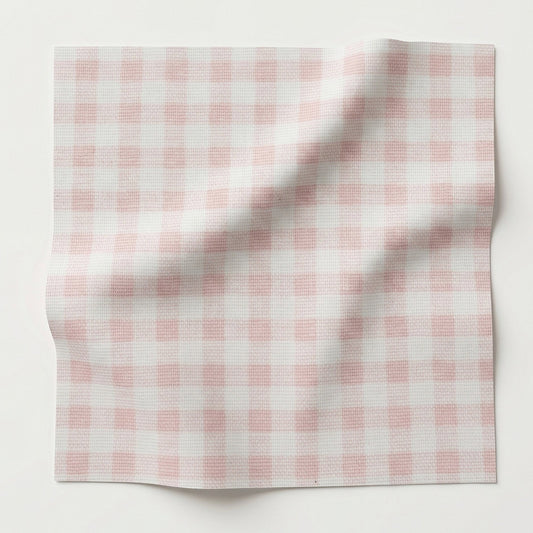 65" H Twin Headboard in Light Pink Gingham Fabric - Green Trim