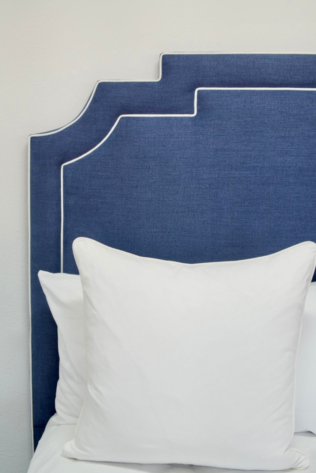 65”H King Headboard Only - Navy Woven Fabric- White Trim