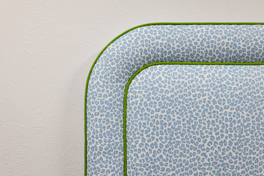 The Lorraine Twin Headboard - Animal Print Fabric - Green Trim