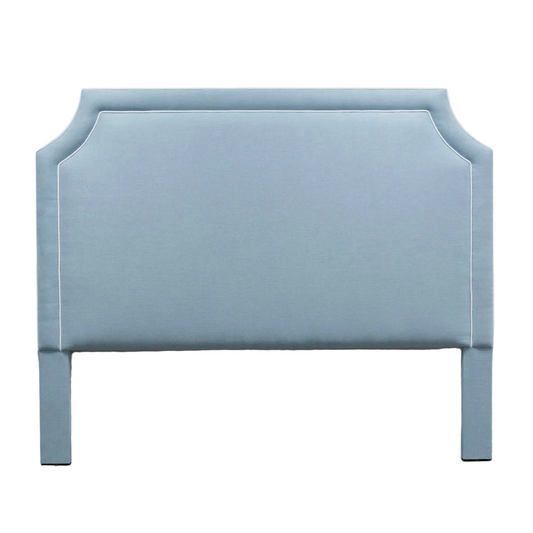 65"H King Headboard in Sky Blue Woven Fabric - White Trim