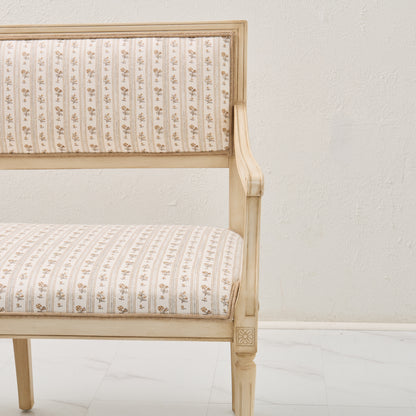 Italian Carved Upholstered Bench in Schumacher Fabric