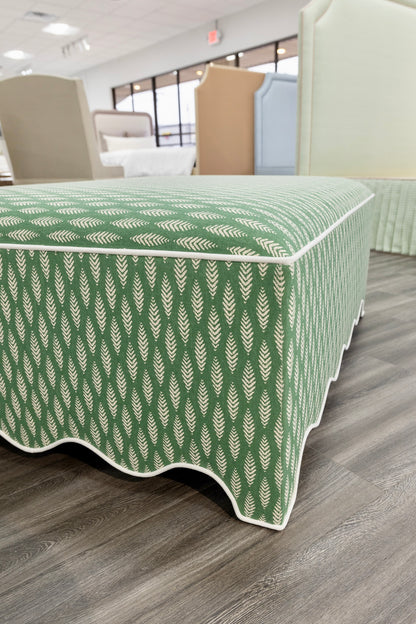 Scalloped ottoman - Floral Green with White Piping