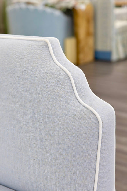 The Helena Banquette – Light Blue Crypton Fabric, White Piping
