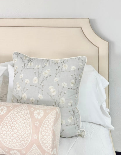 65"H King Headboard in Oat Meal Woven Fabric - Mushroom Trim