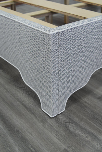 The Addison Queen Bed - Geometric Grey Fabric - White Trim