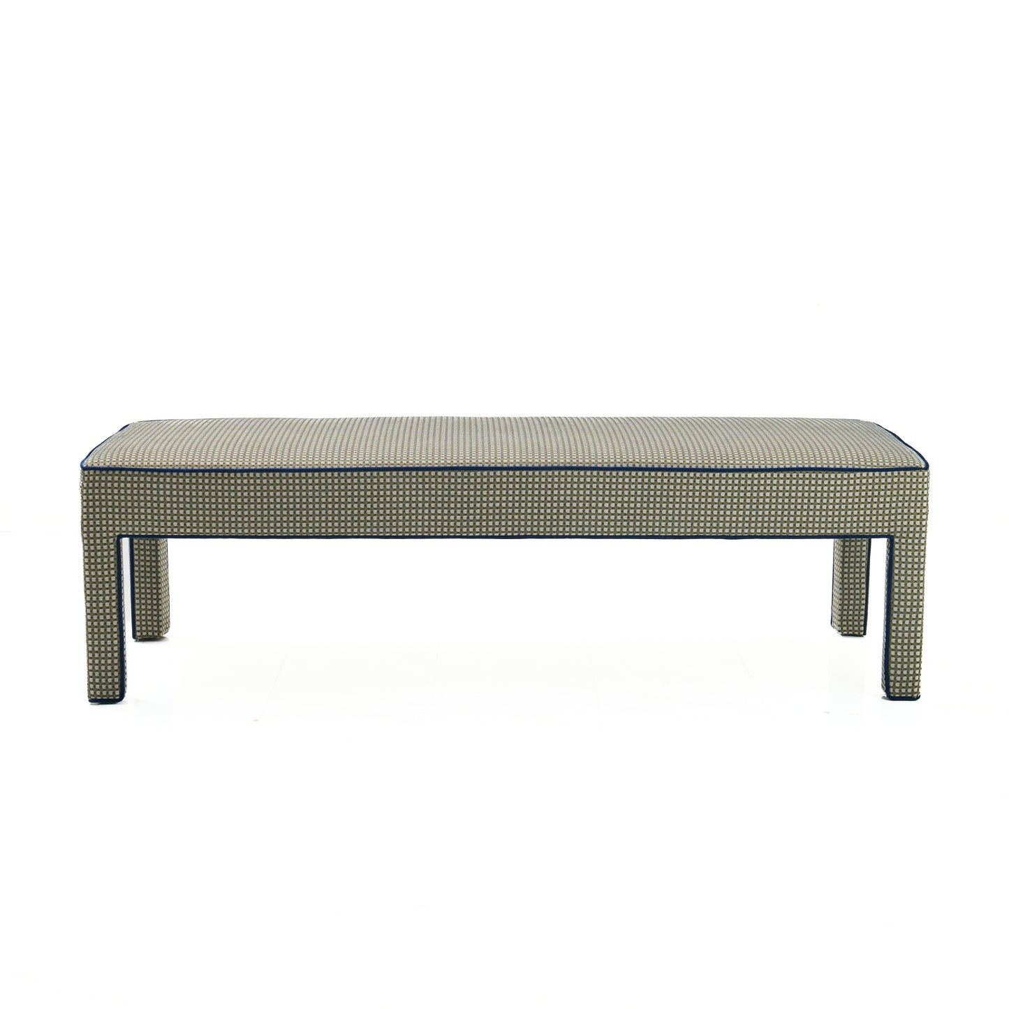 Custom Upholstered Bench in Thibaut Fabric - Navy Trim