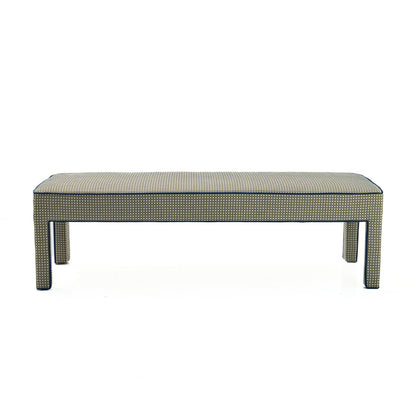 Custom Upholstered Bench in Thibaut Fabric - Navy Trim