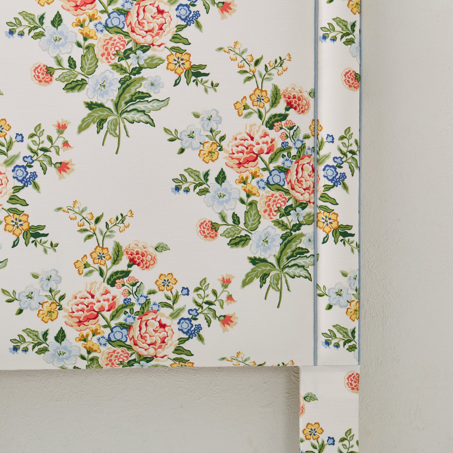 The Addison Twin Headboard - Fabricut Floral Bouquet Fabric - Green Trim