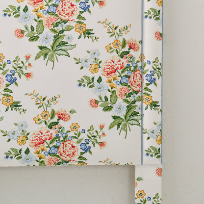 The Addison Twin Headboard - Fabricut Floral Bouquet Fabric - Green Trim