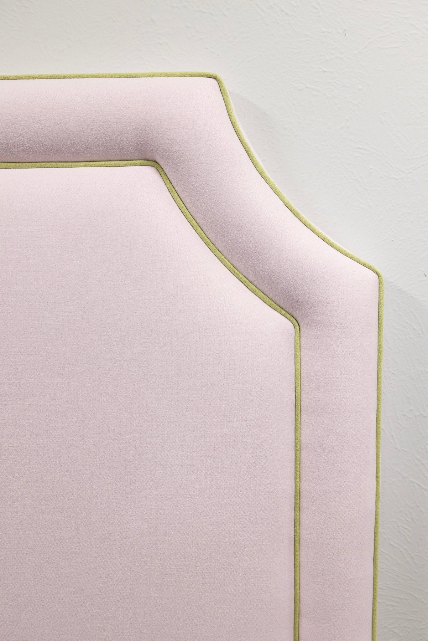 The Addison Twin Headboard - Powder Pink Woven Fabric - Green Trim