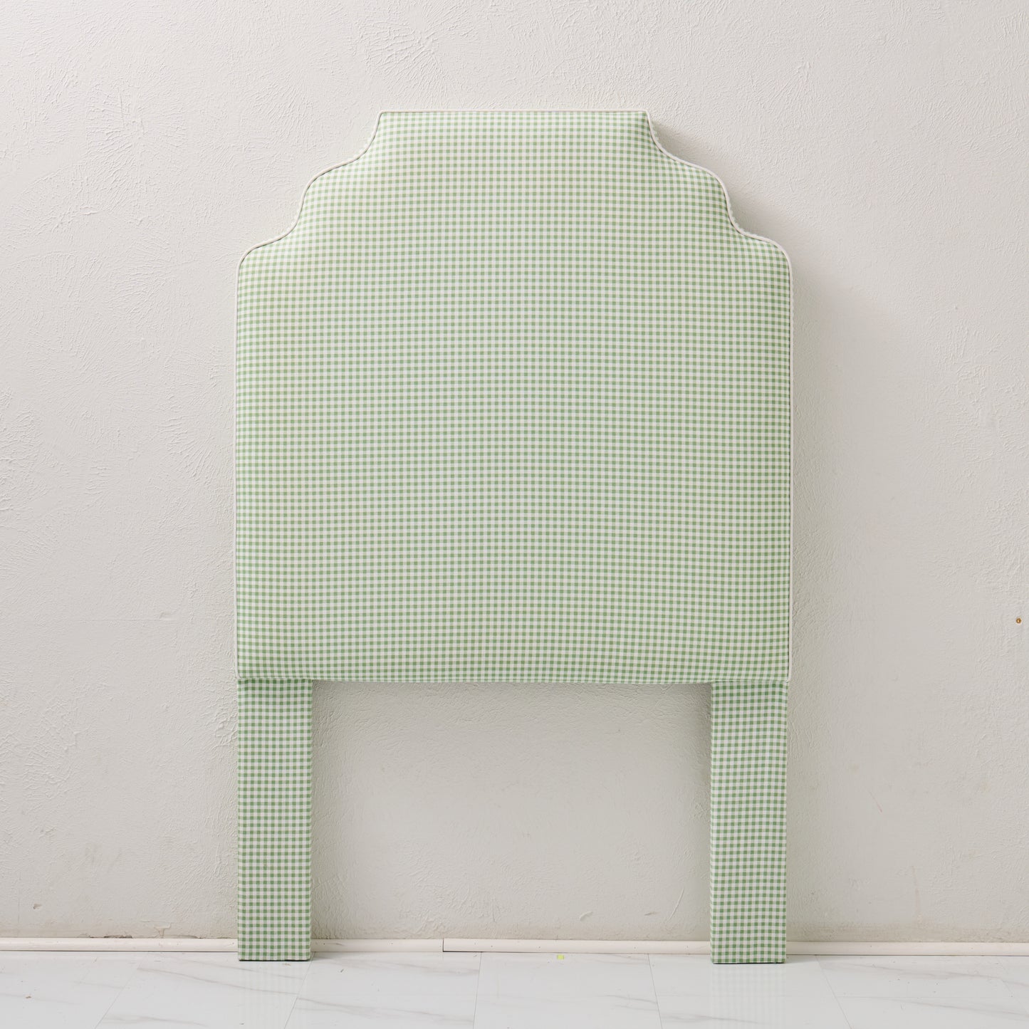 The Helena Twin Headboard - Green Gingham Fabric - White Trim