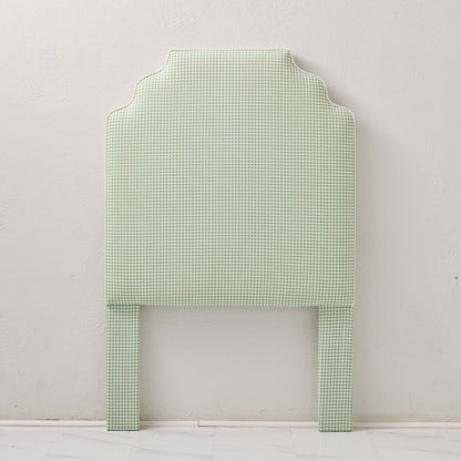 The Helena Twin Headboard - Green Gingham Fabric - White Trim