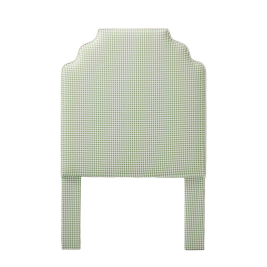 The Helena Twin Headboard - Green Gingham Fabric - White Trim