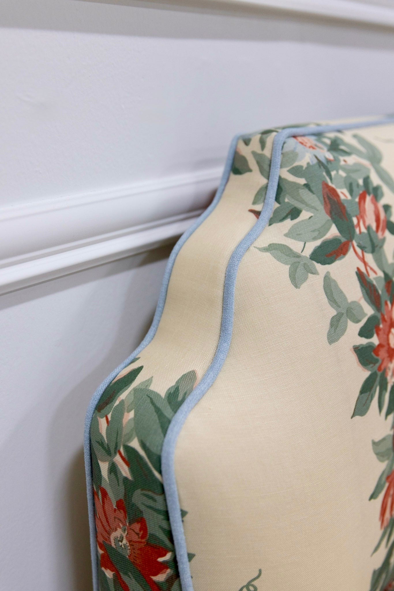 The Helena Banquette – Malmaison Jardin - Sky Blue Piping