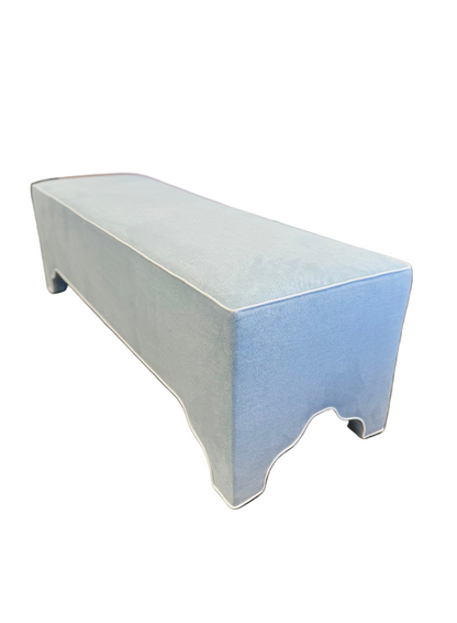 Custom Upholstered Bench in Sky Blue Woven Fabric