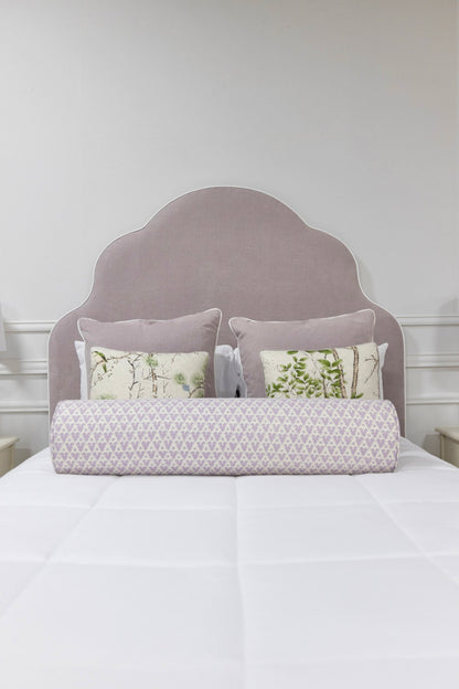 The Rachel Queen Bed - Lilac Woven Fabric - White Trim