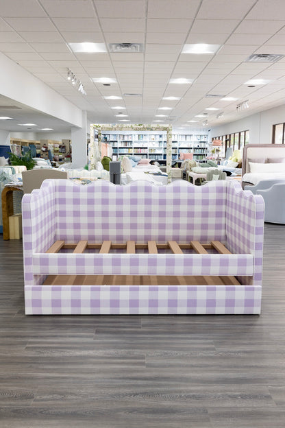 The Waverly Twin Trundle Daybed  - Buffalo Orchid Fabric - White Trim
