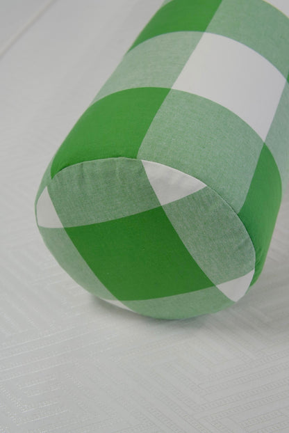 Handcrafted Bolster Pillow – Green Checkered Fabric - Foam Insert
