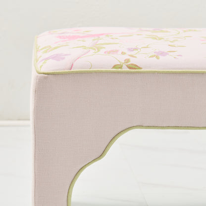 Custom Upholstered Bench in Floral Fabric - Pear Green Trim