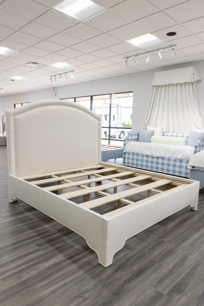 The Lilliane King Bed - Upholstered Legs - Oatmeal Woven Fabric - White Trim