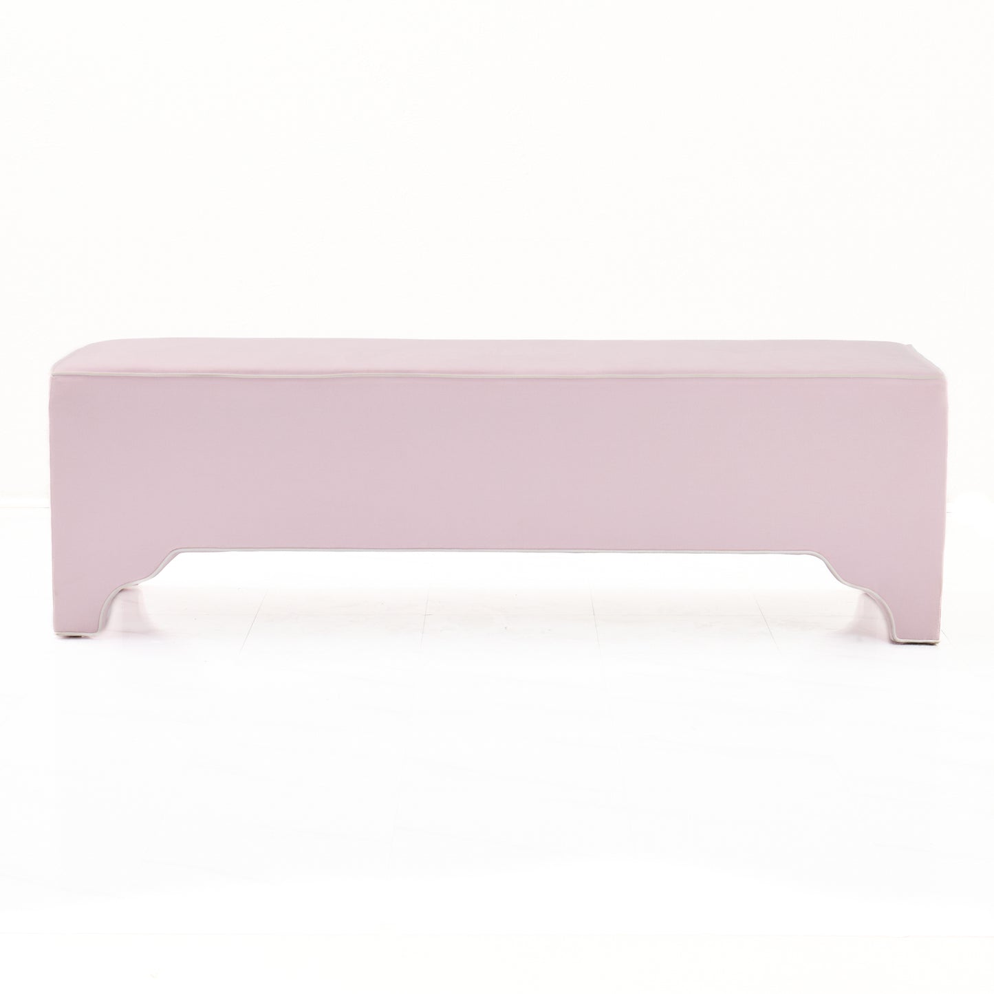 Custom Upholstered Bench in Powder Pink Woven Fabric