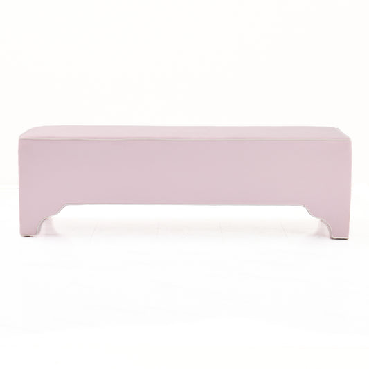 Custom Upholstered Bench in Powder Pink Woven Fabric