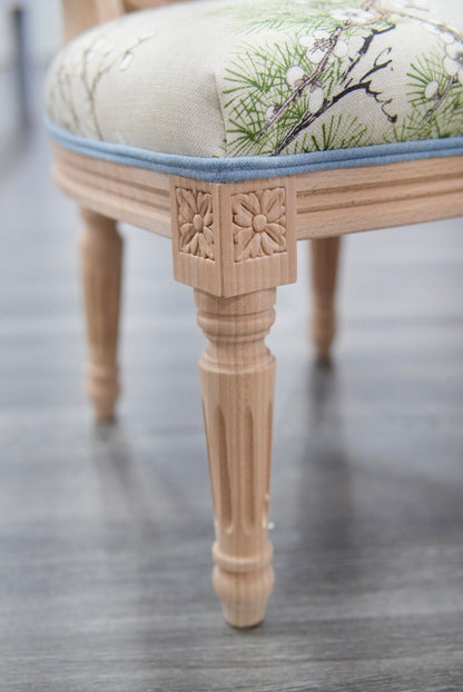 Custom Upholstered Tiny Chair in Thibaut Floral Fabric - Blue Trim