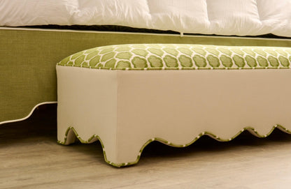 50” L Scalloped End of Bed Bench in Green Thibaut Fabric