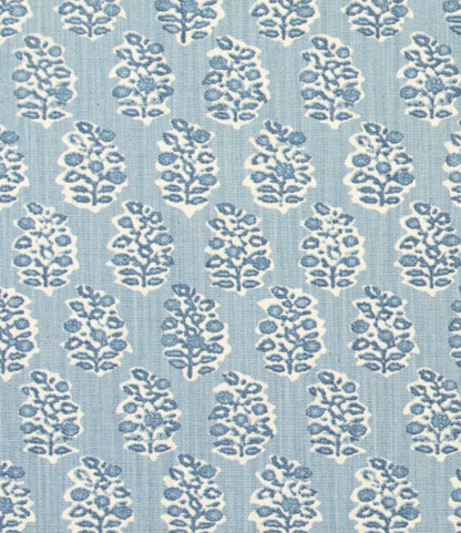 65”H Queen Platform Upholstered Bed - Perry Blue Polyester Fabric with White Trim