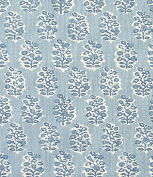 65”H Queen Platform Upholstered Bed - Perry Blue Polyester Fabric with White Trim