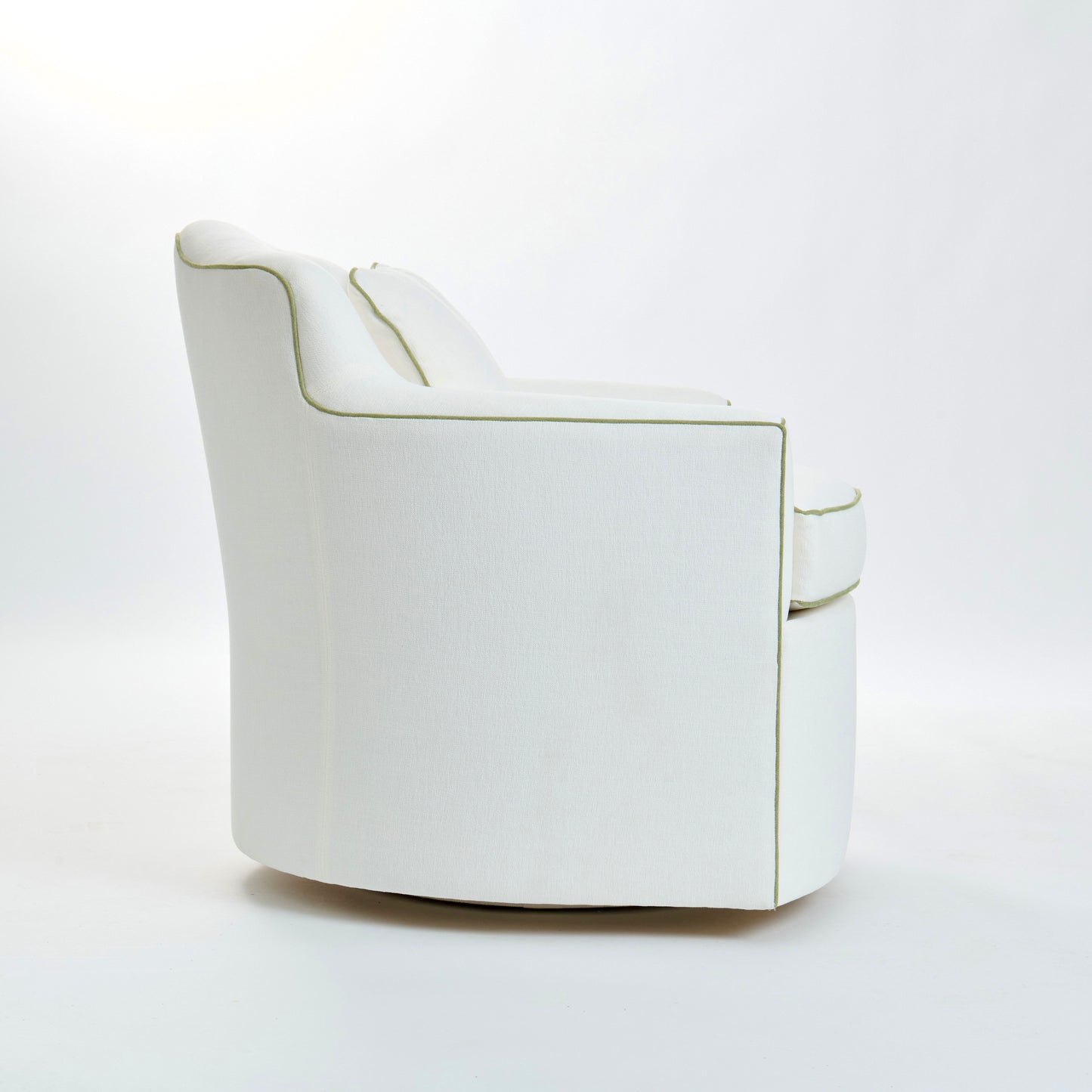 The Scarlett Swivel Chair: Crypton Off-White Fabric - Green Trim