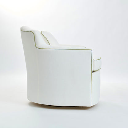 The Scarlett Swivel Chair: Crypton Off-White Fabric - Green Trim