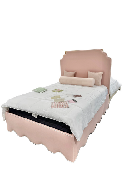 65”H Queen Upholstered Platform Bed - Blush Pink Linen Fabric with White Pink