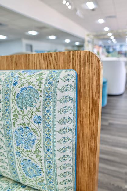 Lorraine White Oak Banquette – Lee Jofa Indiennes Fabric - Blue Trim